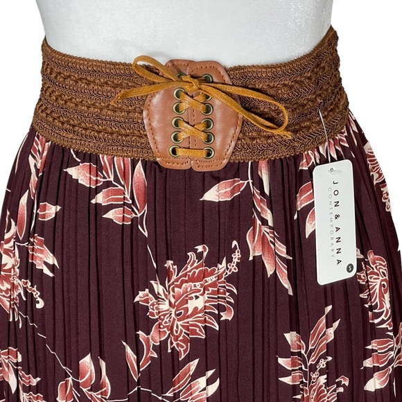 Jon & Anna Contemporary Burgundy Floral Boho Pleated Maxi Skirt Small NWT - Picture 7 of 15